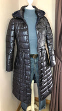 Load image into Gallery viewer, Navy Long Down Coat With Belt And Removable Hood
