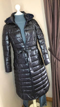 Load image into Gallery viewer, Navy Long Down Coat With Belt And Removable Hood
