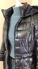 Load image into Gallery viewer, Navy Long Down Coat With Belt And Removable Hood
