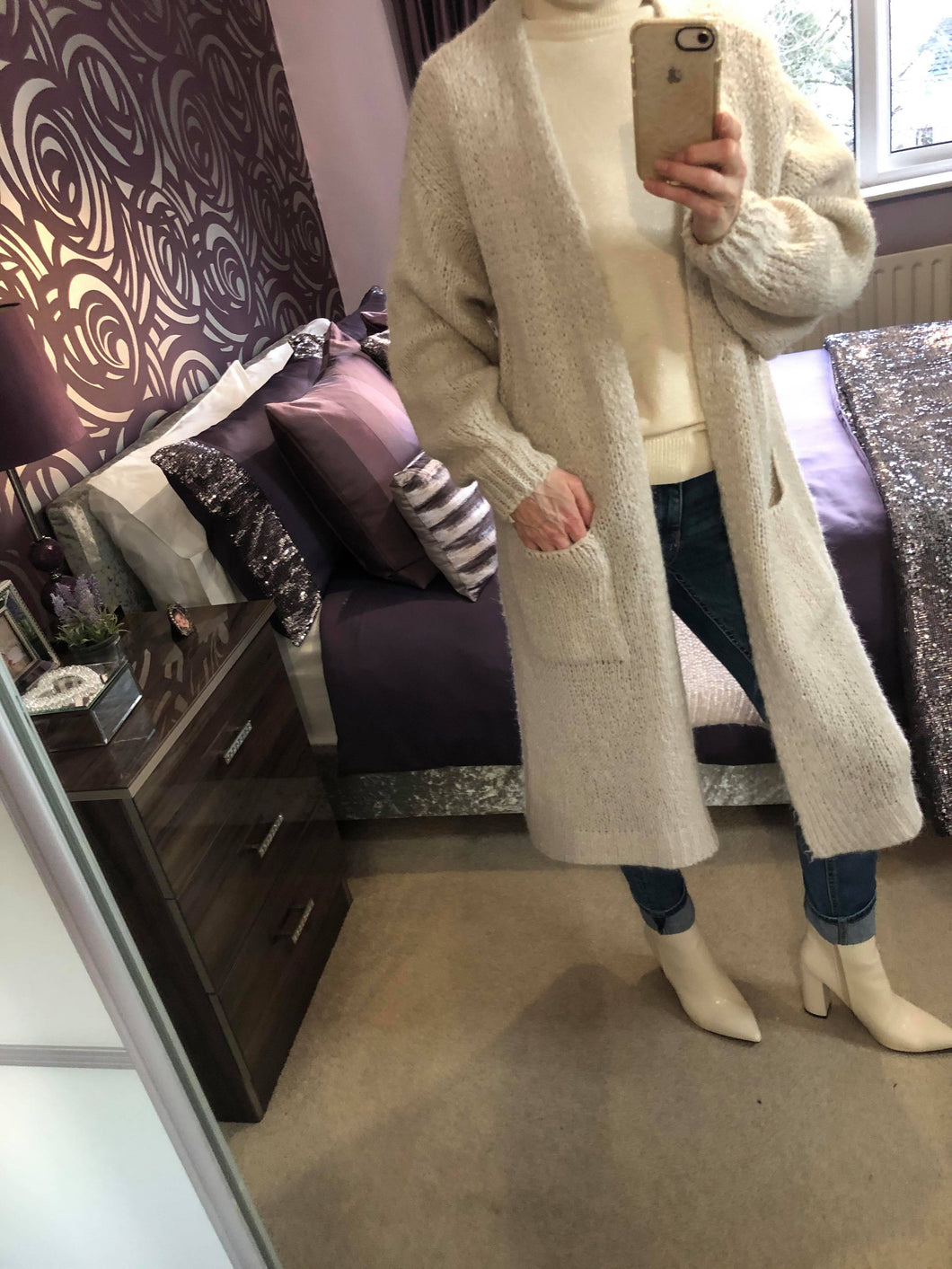 Beige Long Knit Cardigan