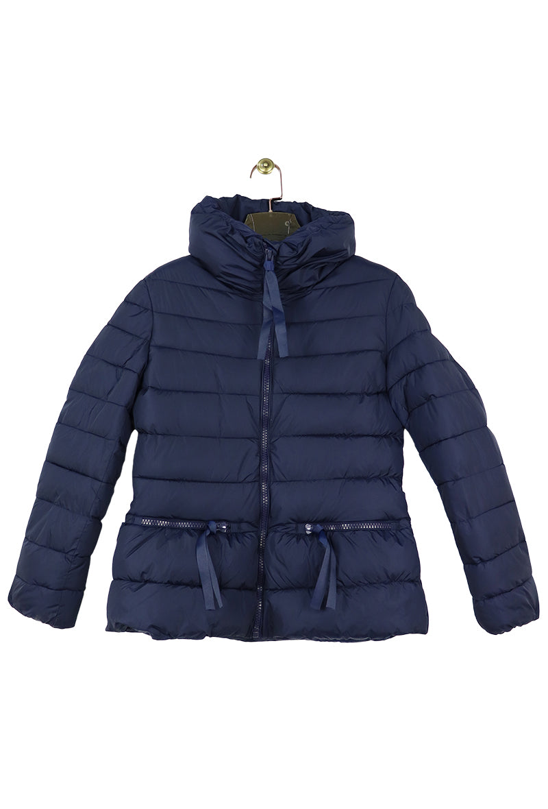 Navy High Collar Fitted Jacket