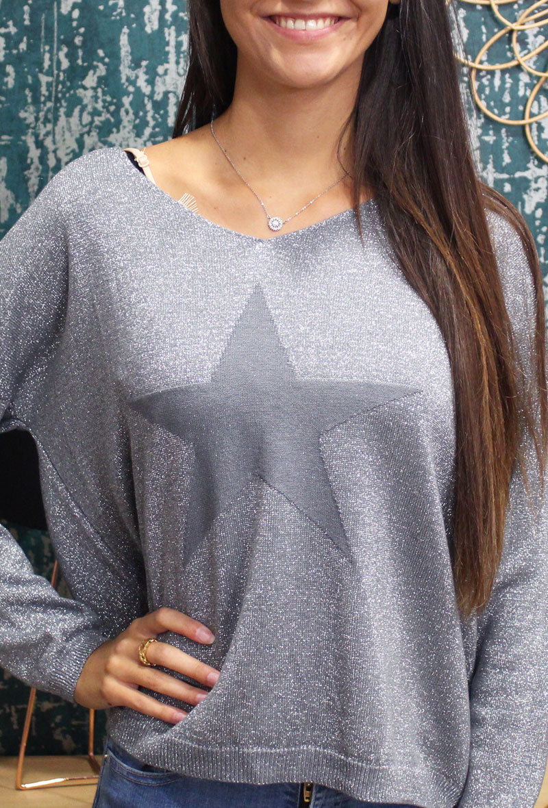 Grey Shimmer Star Jumper