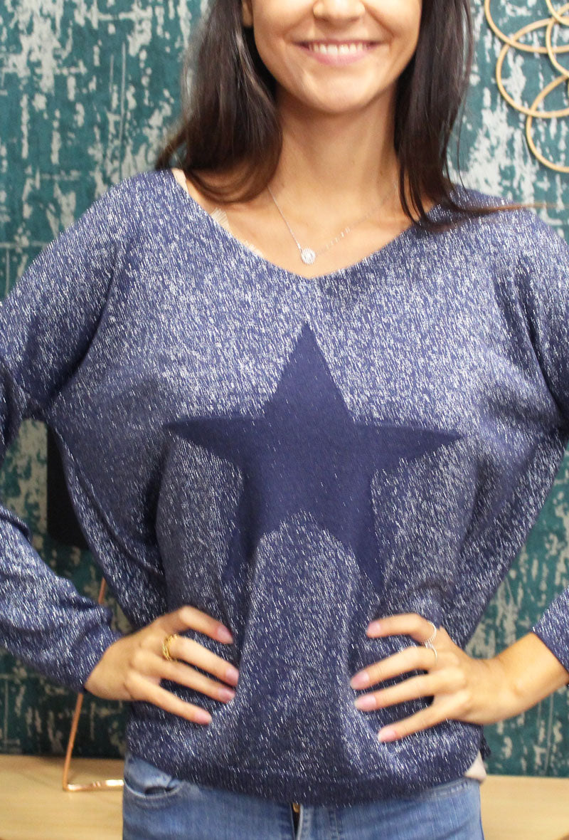 Navy Shimmer Star Jumper