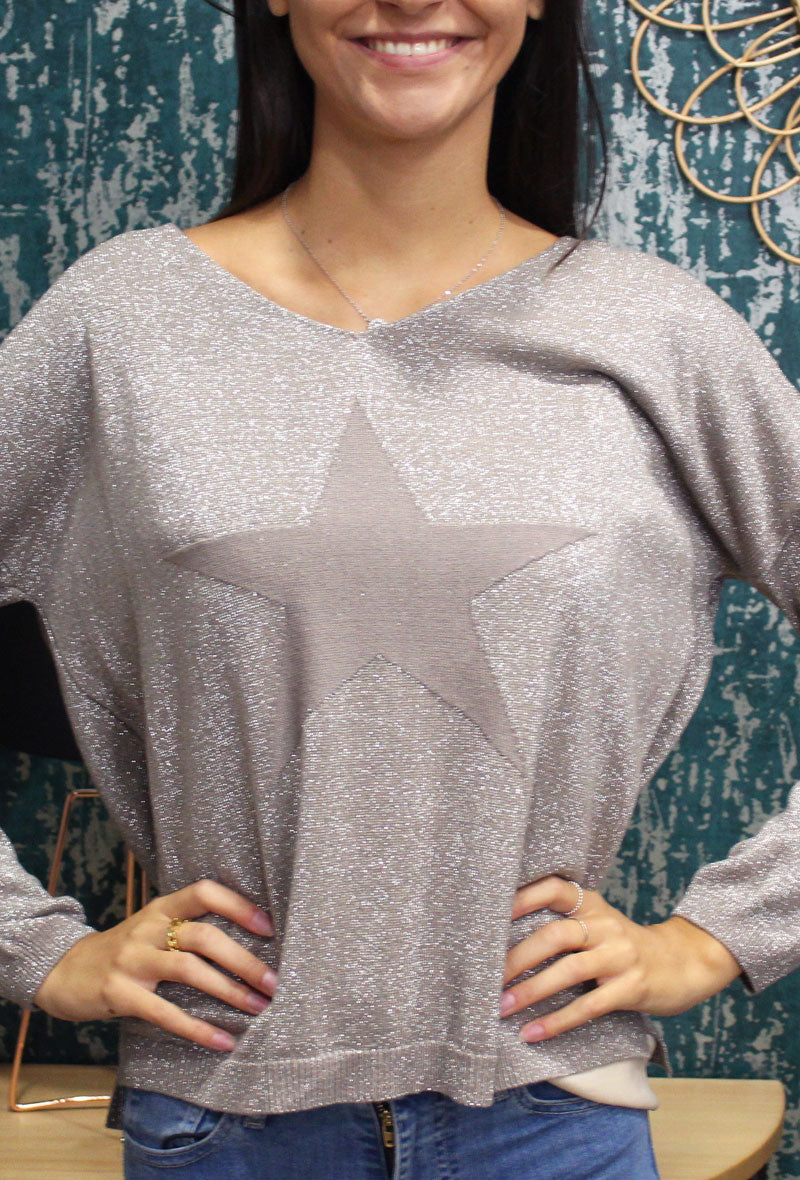 Taupe Shimmer Star Jumper