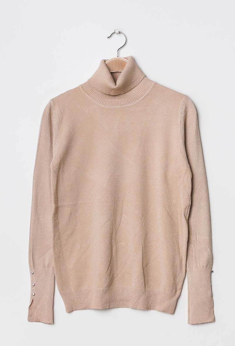 Beige Shimmer Turtleneck Jumper