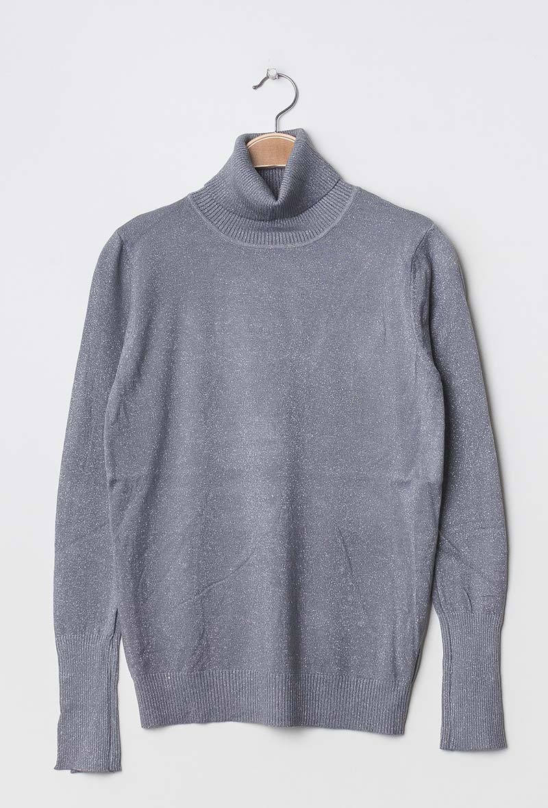 Grey Shimmer Turtleneck Jumper