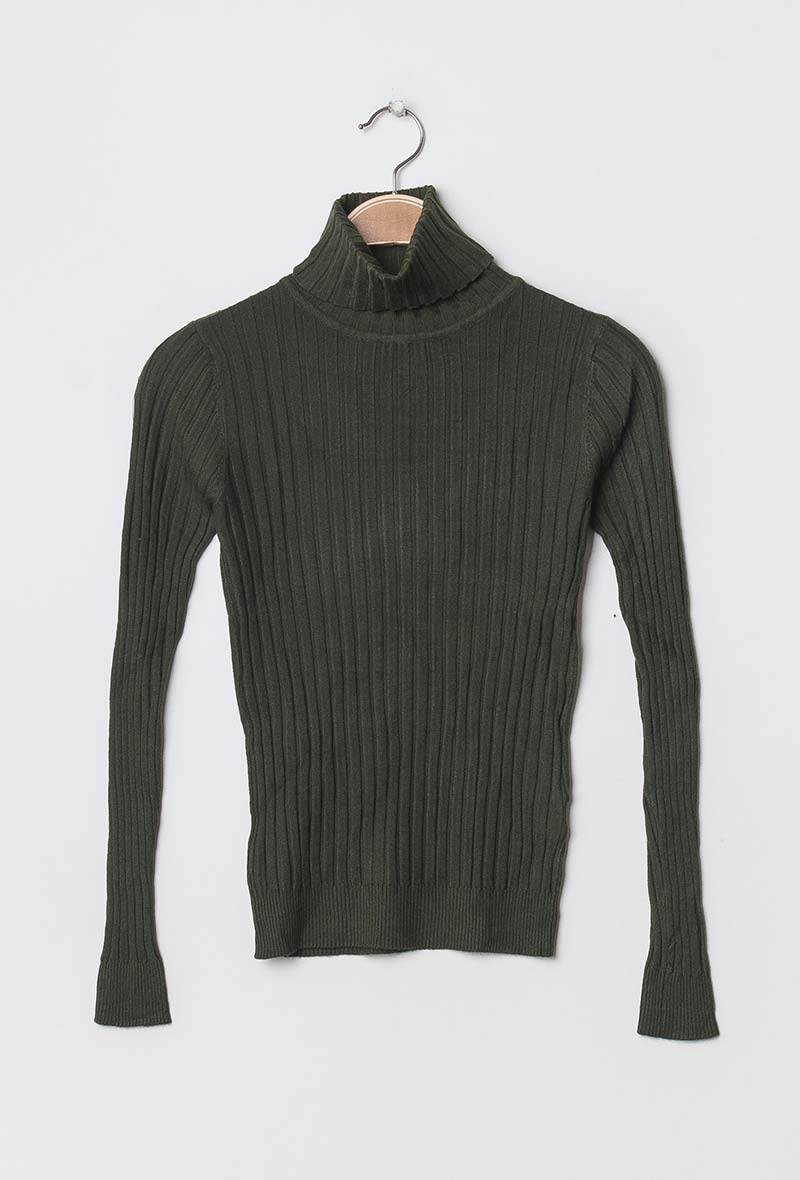 Khaki Turtleneck Ribbed Jumper