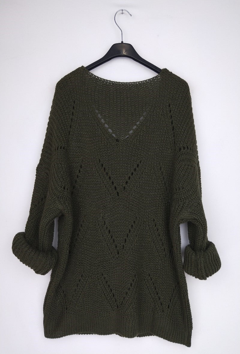 Khaki Patterned Knit Jumper